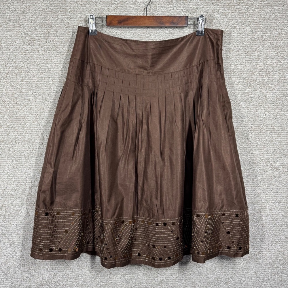 Alfani Sequin Skirt Women's 12 Brown Pleated A Line Embellished Boho Indie Party